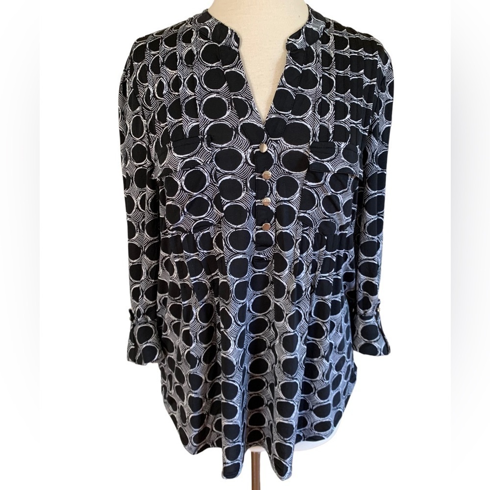 COCOMO Large 3/4 sleeve black white women’s Pintuck Blouse top shirt